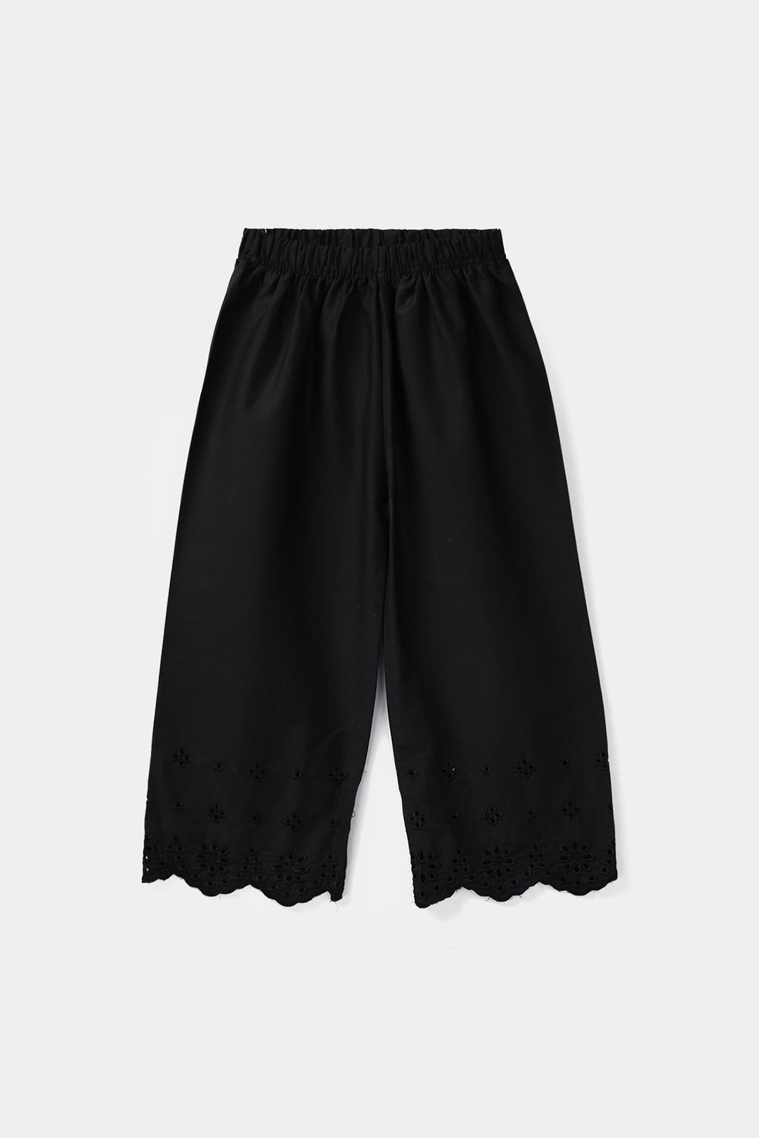 Girls Cotton Embroidered Pants Floral - Black