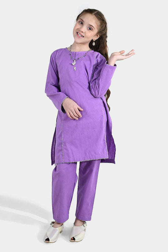 Girls Cotton Slub 2Pcs - Lavender/Purple