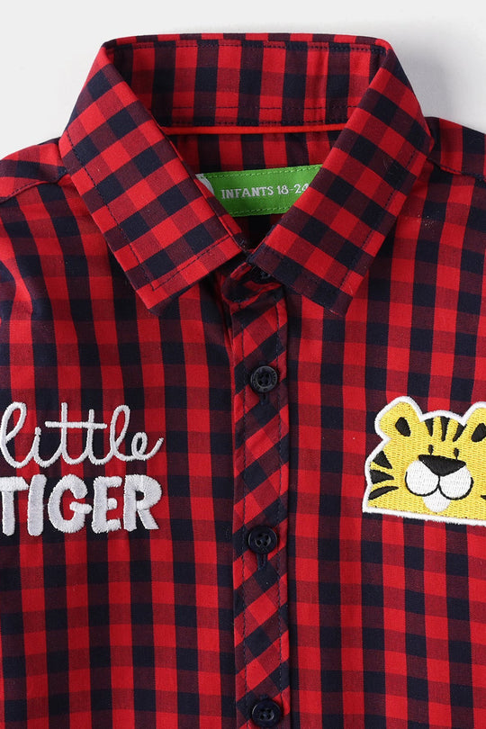 Infant Boys Yarn Dyed Shirt (Little Tiger) - Red