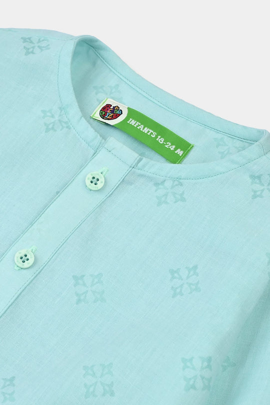 Infant Boys Poly Viscos Basic Kurta (Burn Out) - Aqua