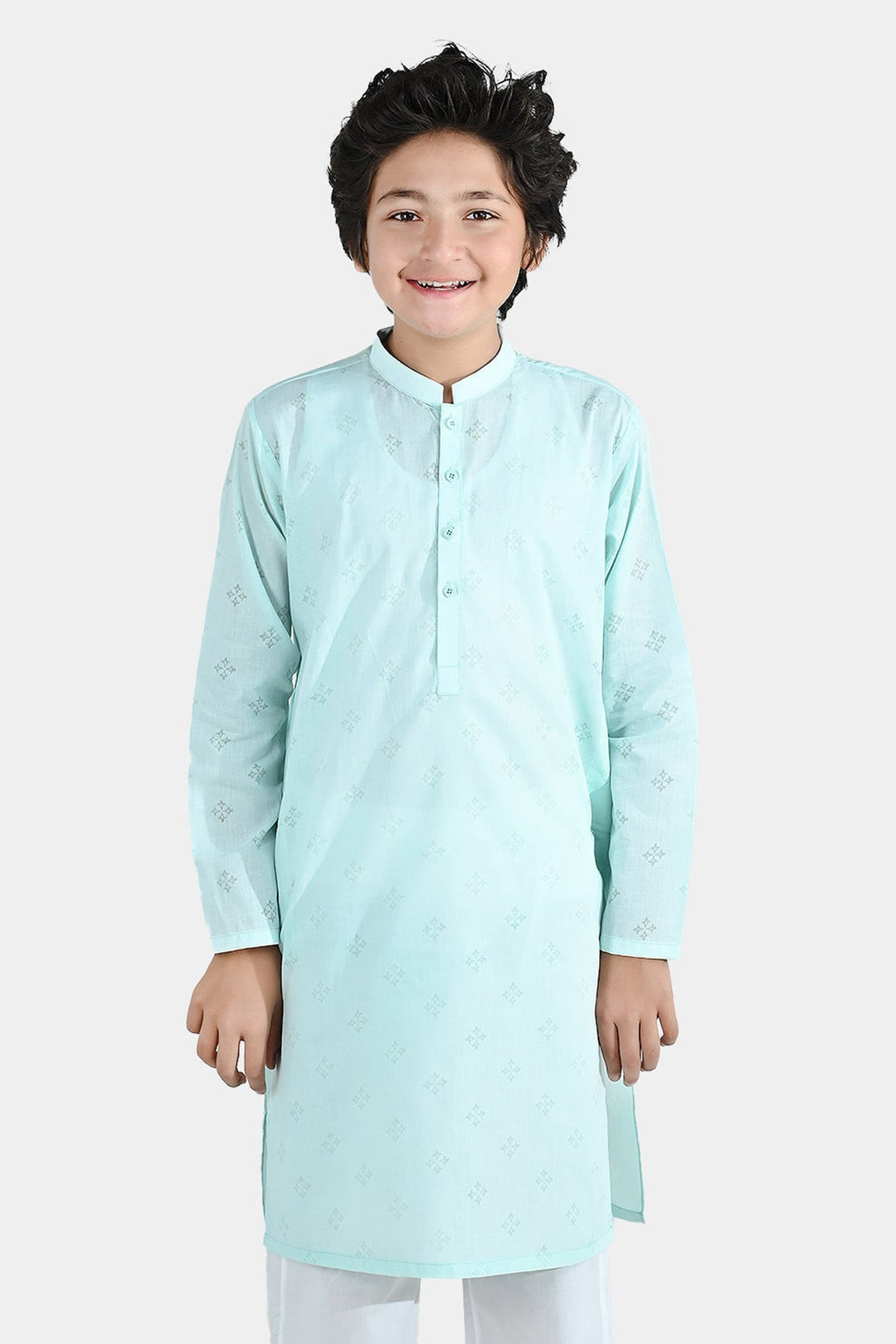 Boys Poly Viscose Basic Kurta - Aqua