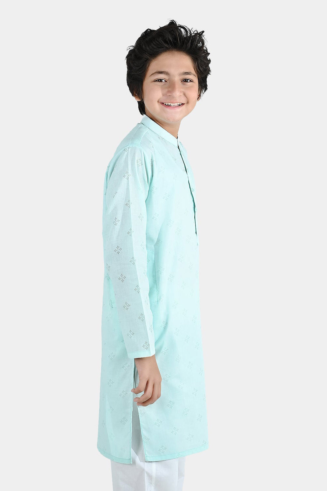 Boys Poly Viscose Basic Kurta - Aqua