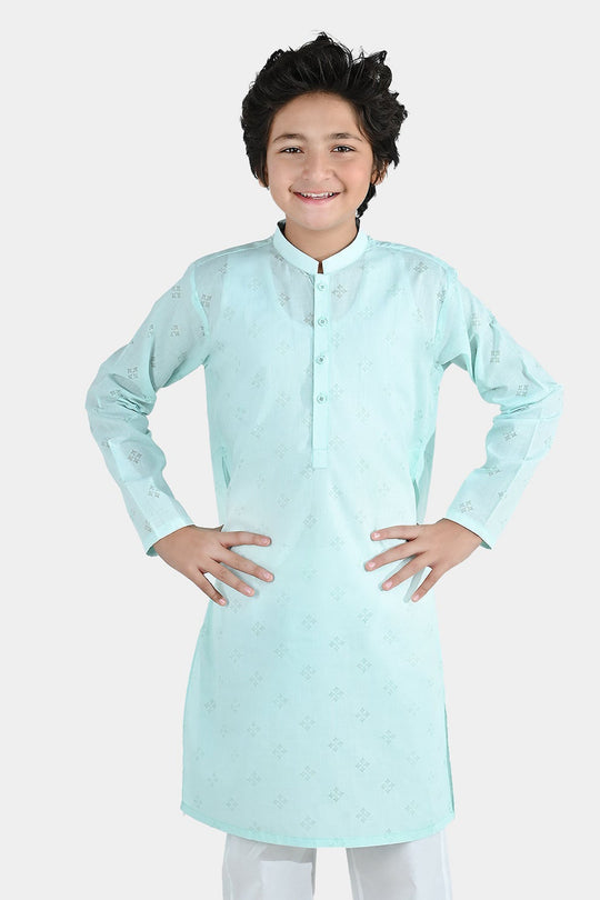 Boys Poly Viscose Basic Kurta - Aqua