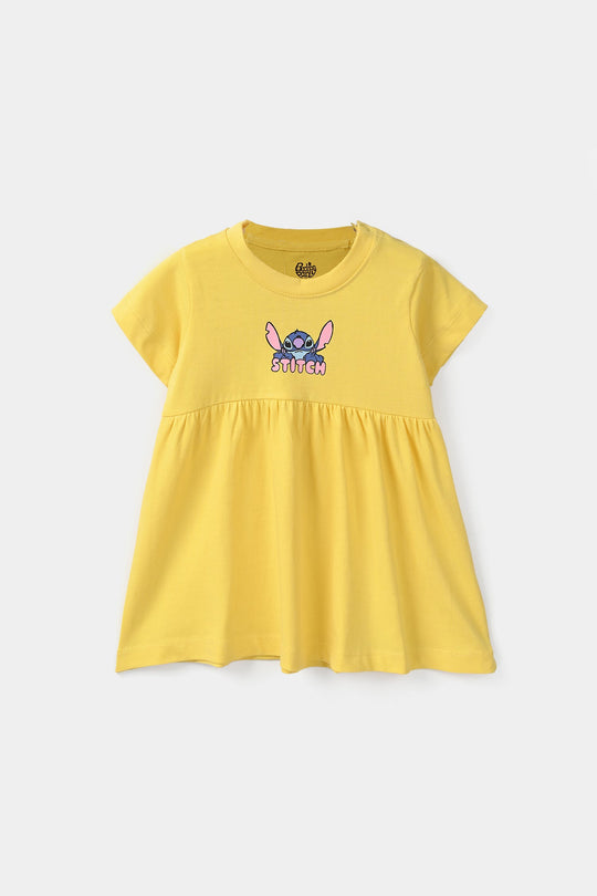 Infant Girls Jersey/Terry Knitted Frock Stitch-Lemon.Drop