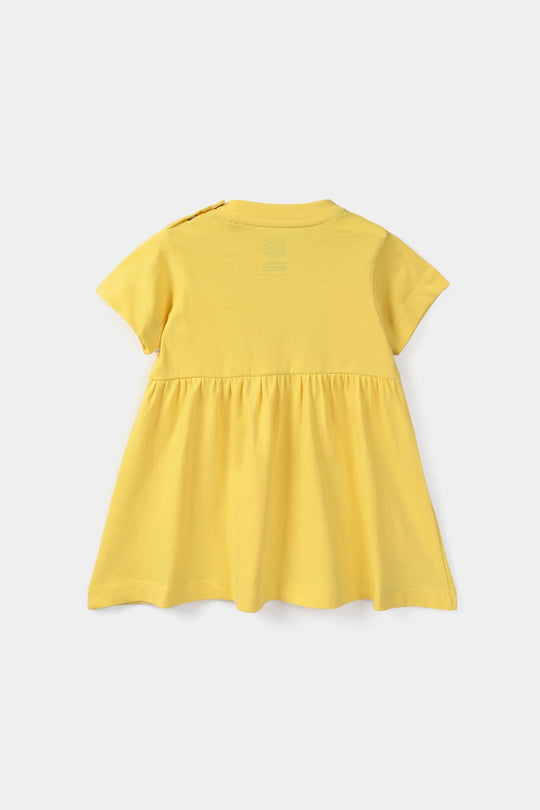 Infant Girls Jersey/Terry Knitted Frock Stitch-Lemon.Drop