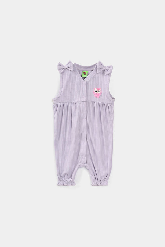 Infant Girls Jacquard Knitted Romper (Kitty) - Purple/Lilac