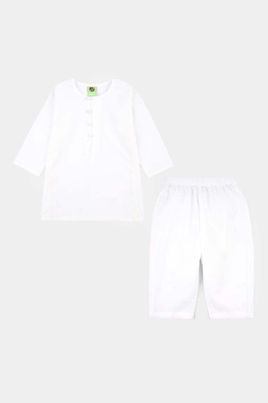Infant Boys Cotton Poplin Kurta Pajama (Kali) - White