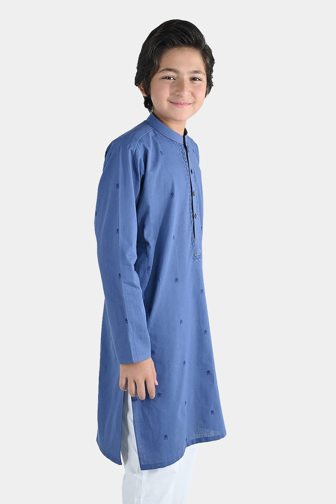 Boys Cotton Slub Printed Kurta (Metallic) - Blue