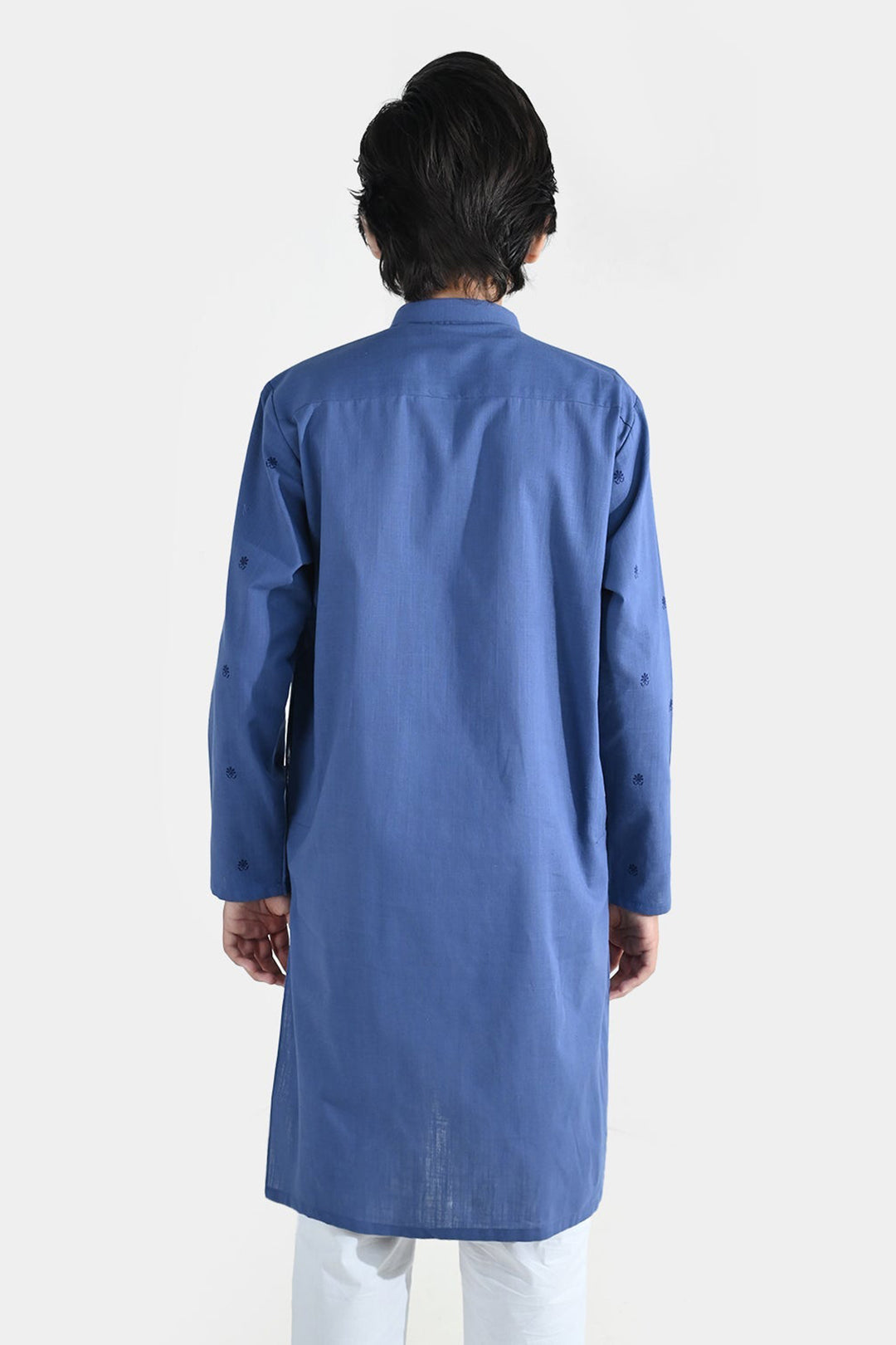 Boys Cotton Slub Printed Kurta (Metallic) - Blue