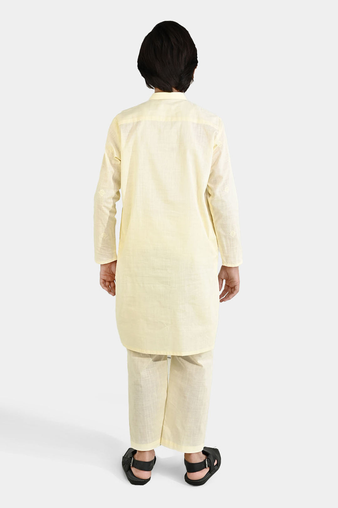 Boys Cotton Slub Kurta Pajama - Lemon/Yellow