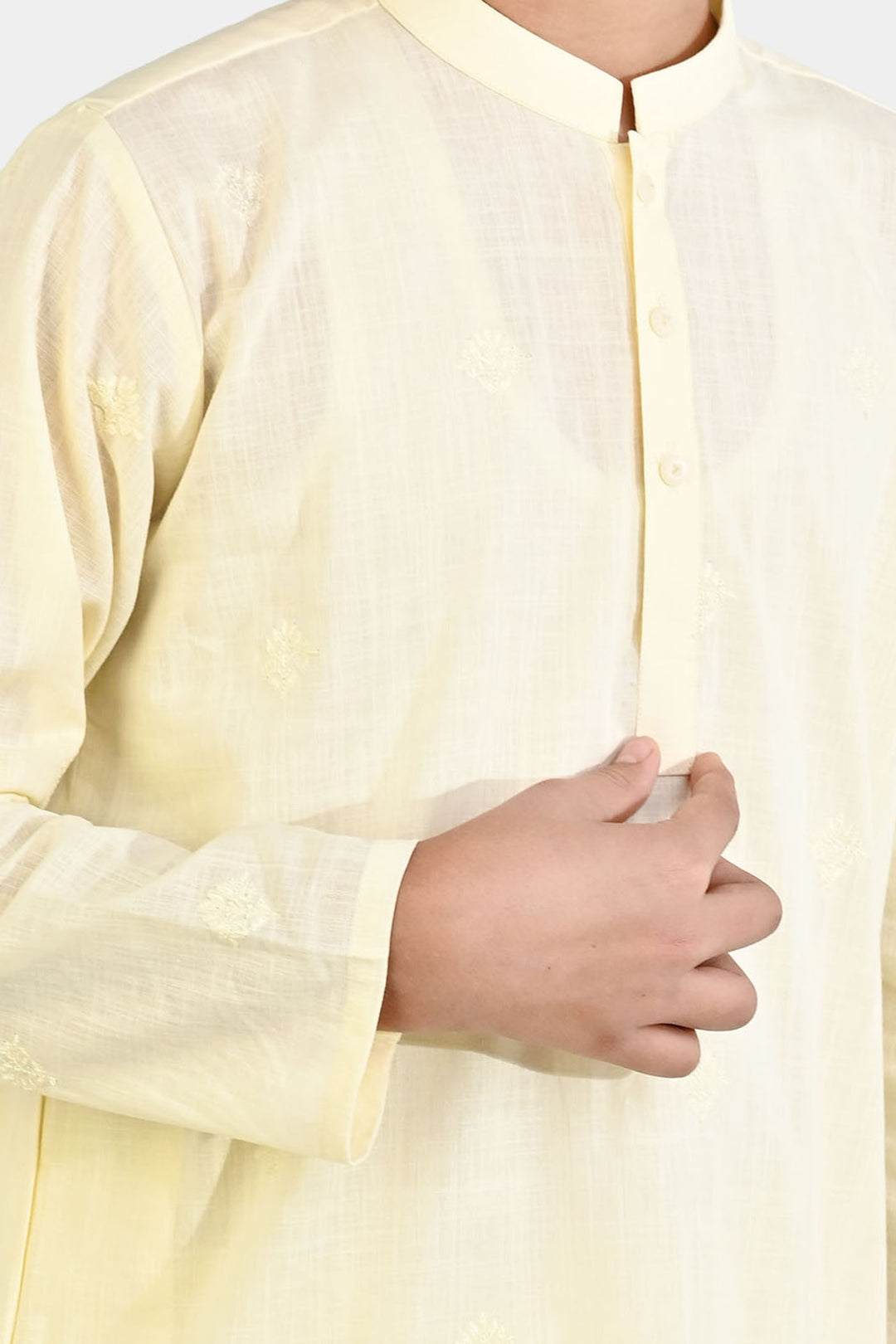 Boys Cotton Slub Kurta Pajama - Lemon/Yellow