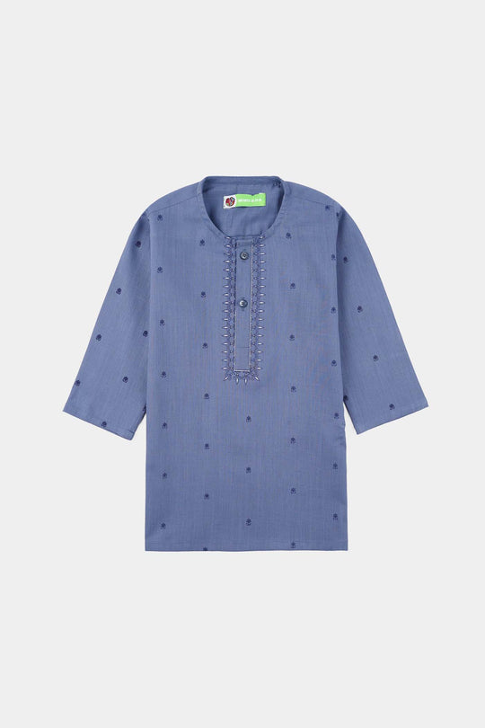 Infant Boys Cotton Slub Printed Kurta (Metallic) - Blue