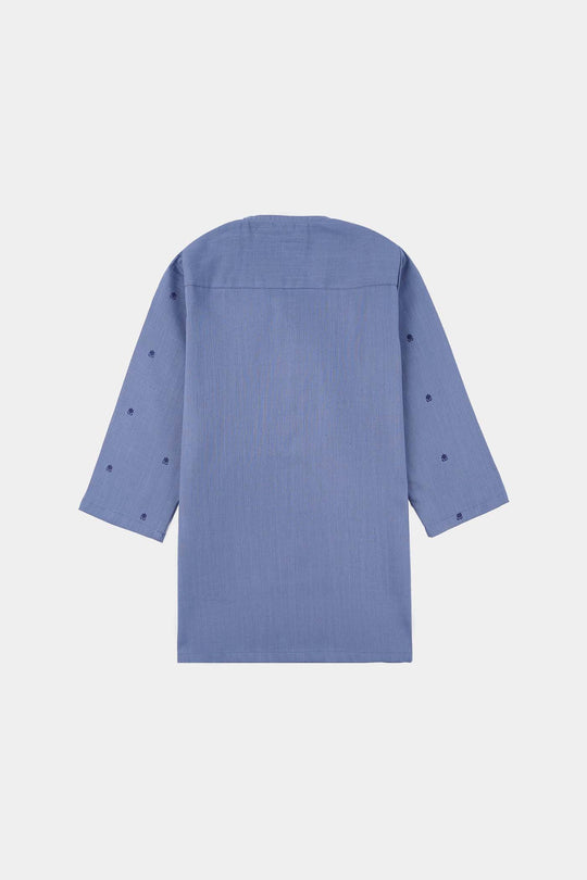 Infant Boys Cotton Slub Printed Kurta (Metallic) - Blue