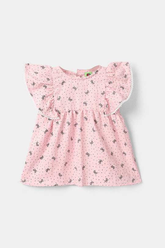 Girls Poly Crinkle Causal Top - Pink