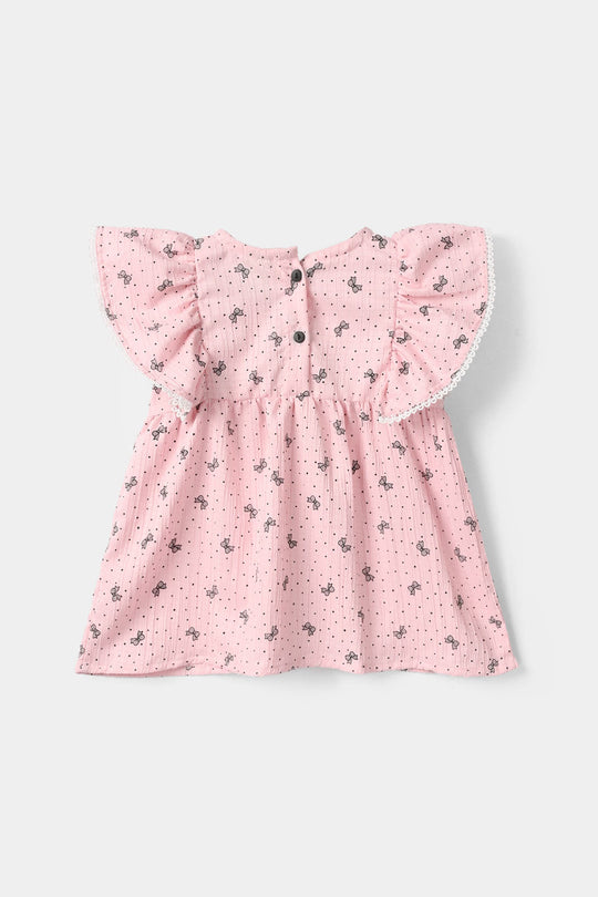 Girls Poly Crinkle Causal Top - Pink