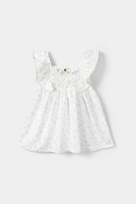 Infant Girls Poly Crinkle Casual Frock – White