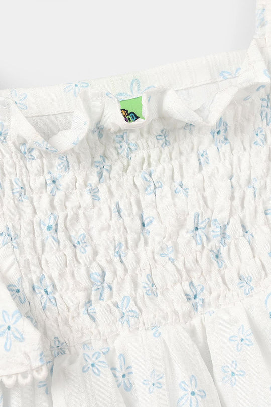 Infant Girls Poly Crinkle Casual Frock – White