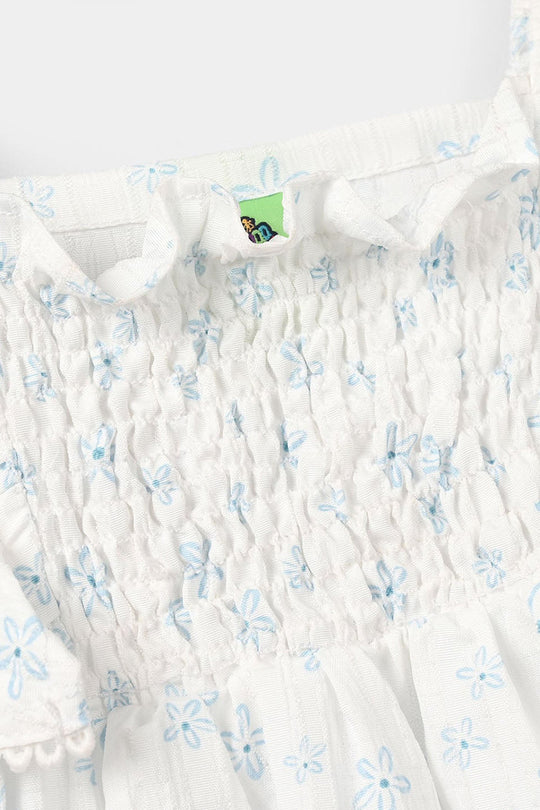 Infant Girls Poly Crinkle Casual Frock – White