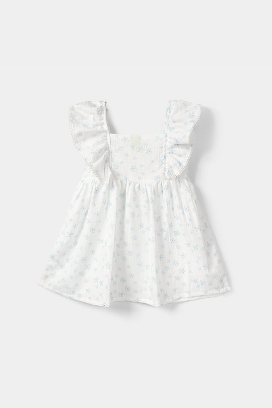 Infant Girls Poly Crinkle Casual Frock – White