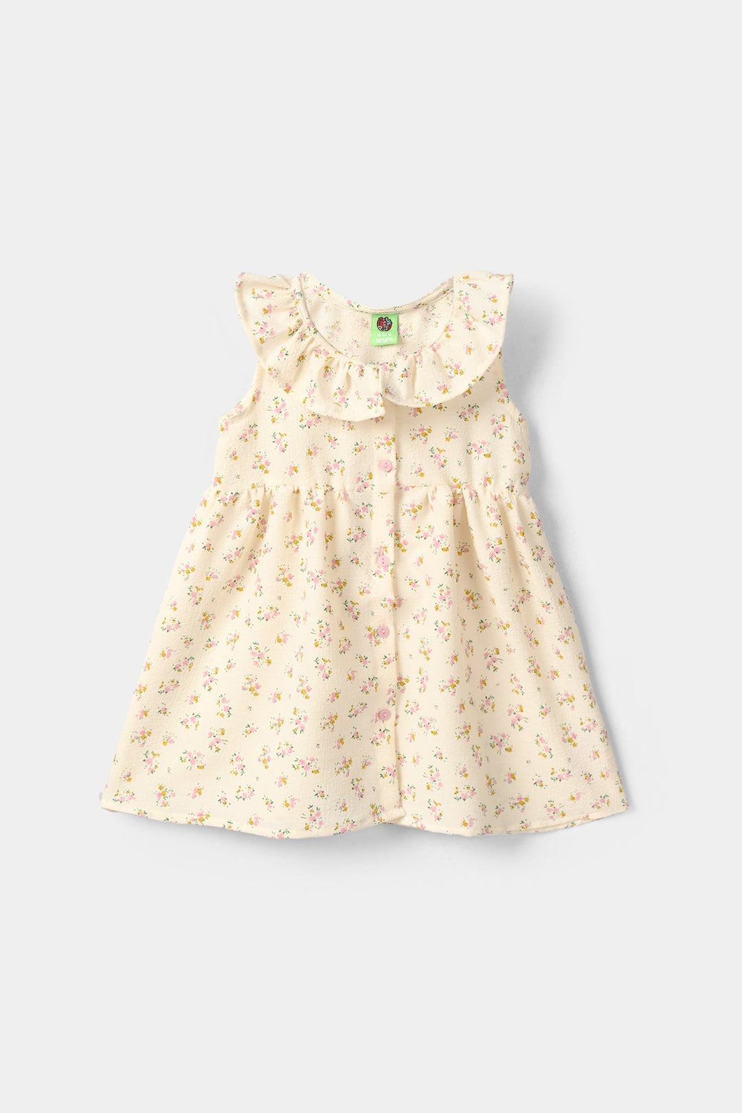 Infant Girls Poly Crinkle casual Frock - Off White