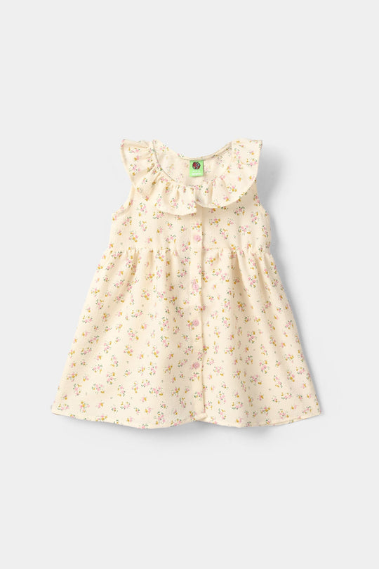 Infant Girls Poly Crinkle casual Frock - Off White