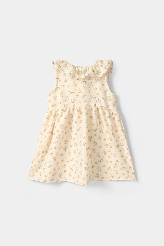 Infant Girls Poly Crinkle Causal Frock - Off White