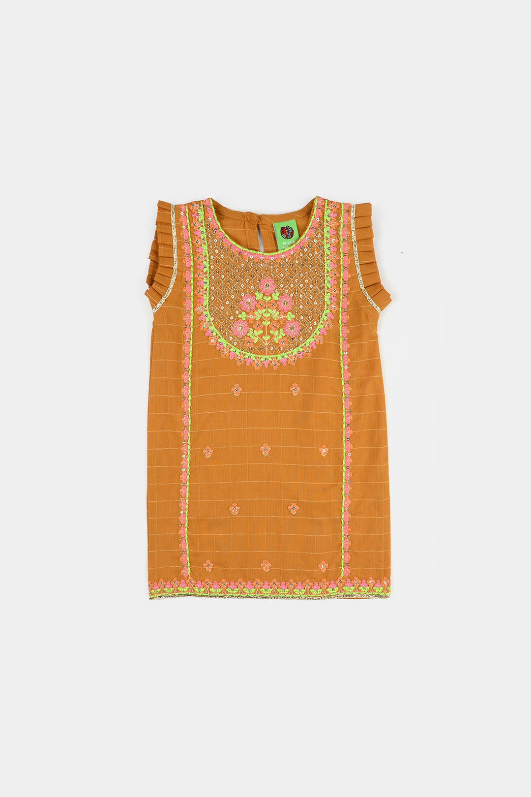 Infant Girls Embroidered Dobby 2Pcs - Mustard