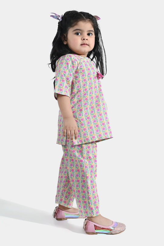 Infant Girls Cotton Printed 2-Piece Set (Rose) - Multi