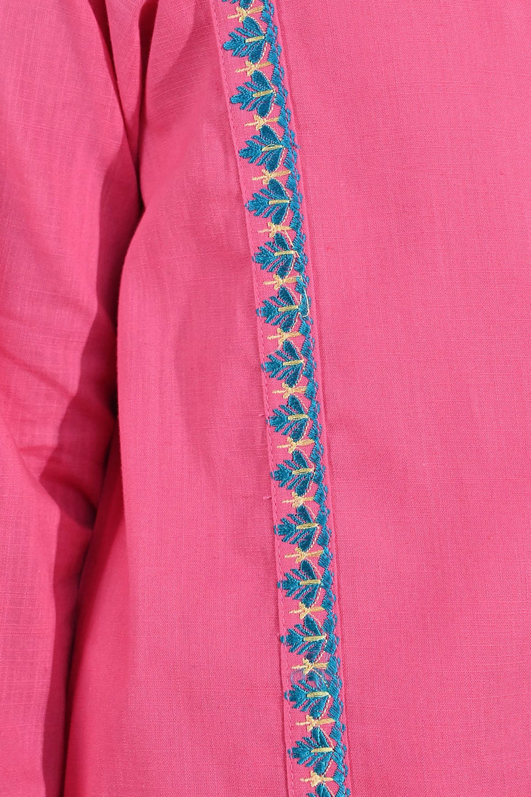 Girls Cotton Slub Embroidered Kurti Sapno ki Rani - Rose Pink