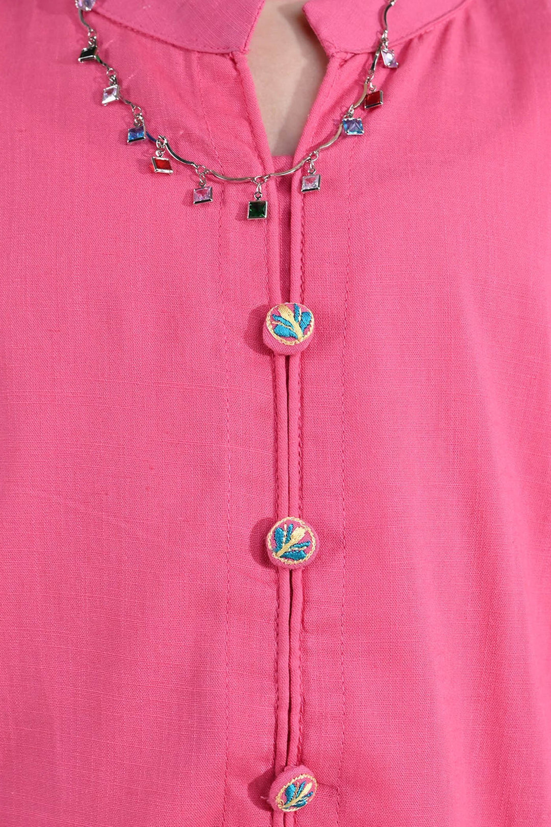 Girls Cotton Slub Embroidered Kurti Sapno ki Rani - Rose Pink