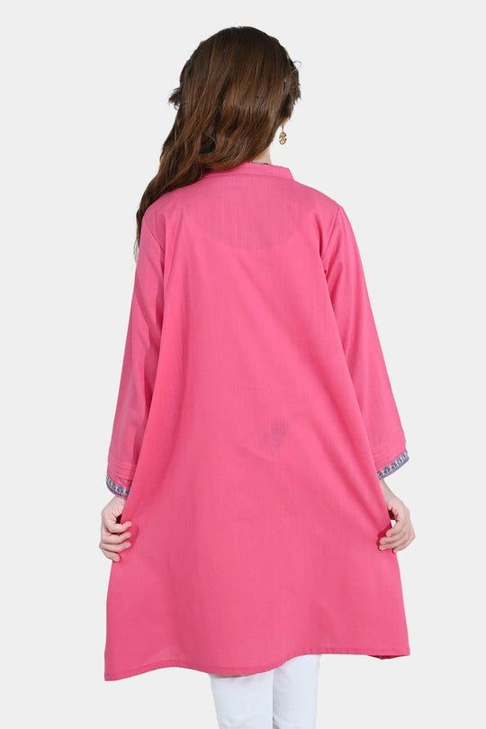 Girls Cotton Slub Embroidered Kurti Sapno ki Rani - Rose Pink