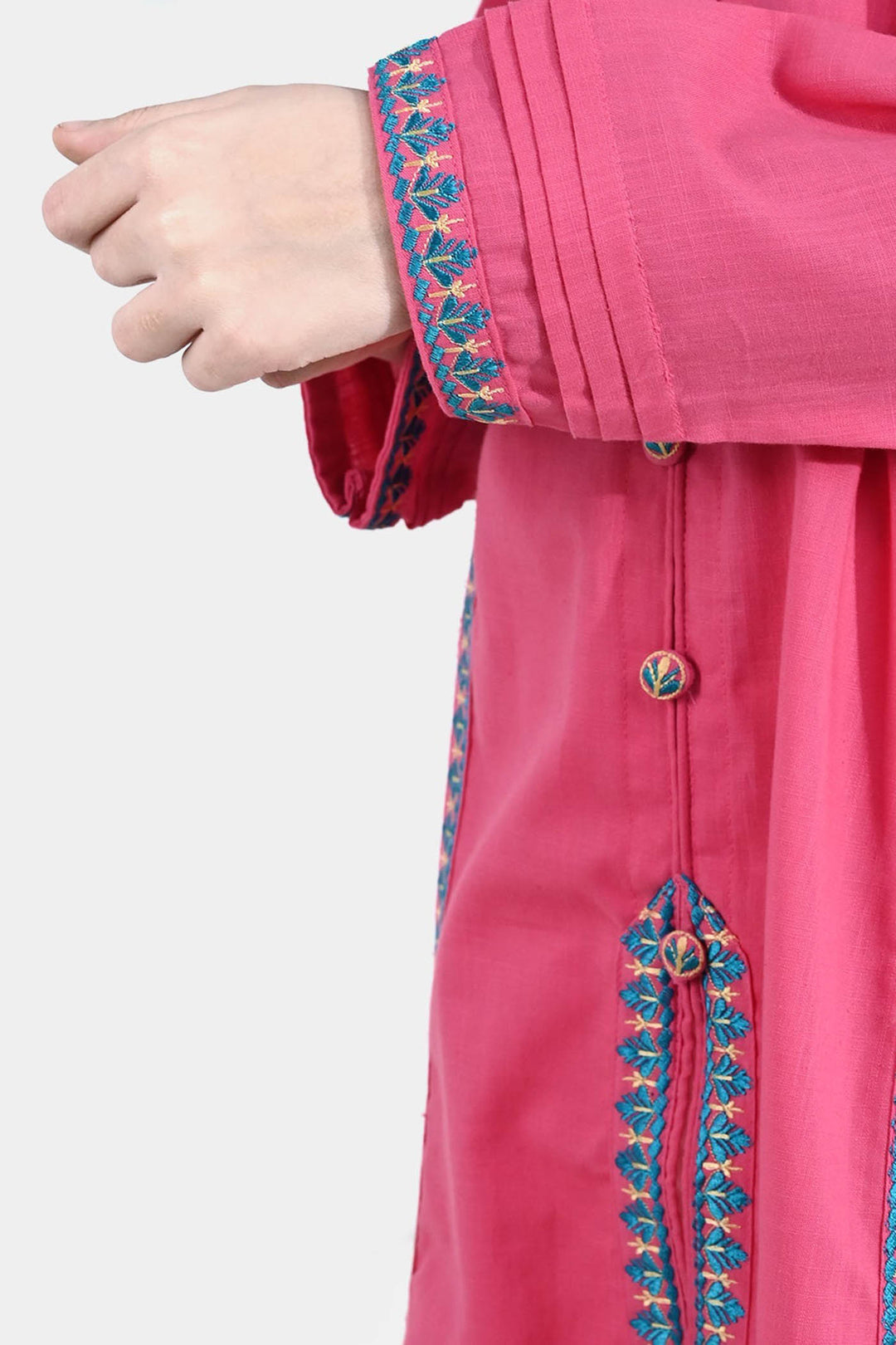 Girls Cotton Slub Embroidered Kurti Sapno ki Rani - Rose Pink