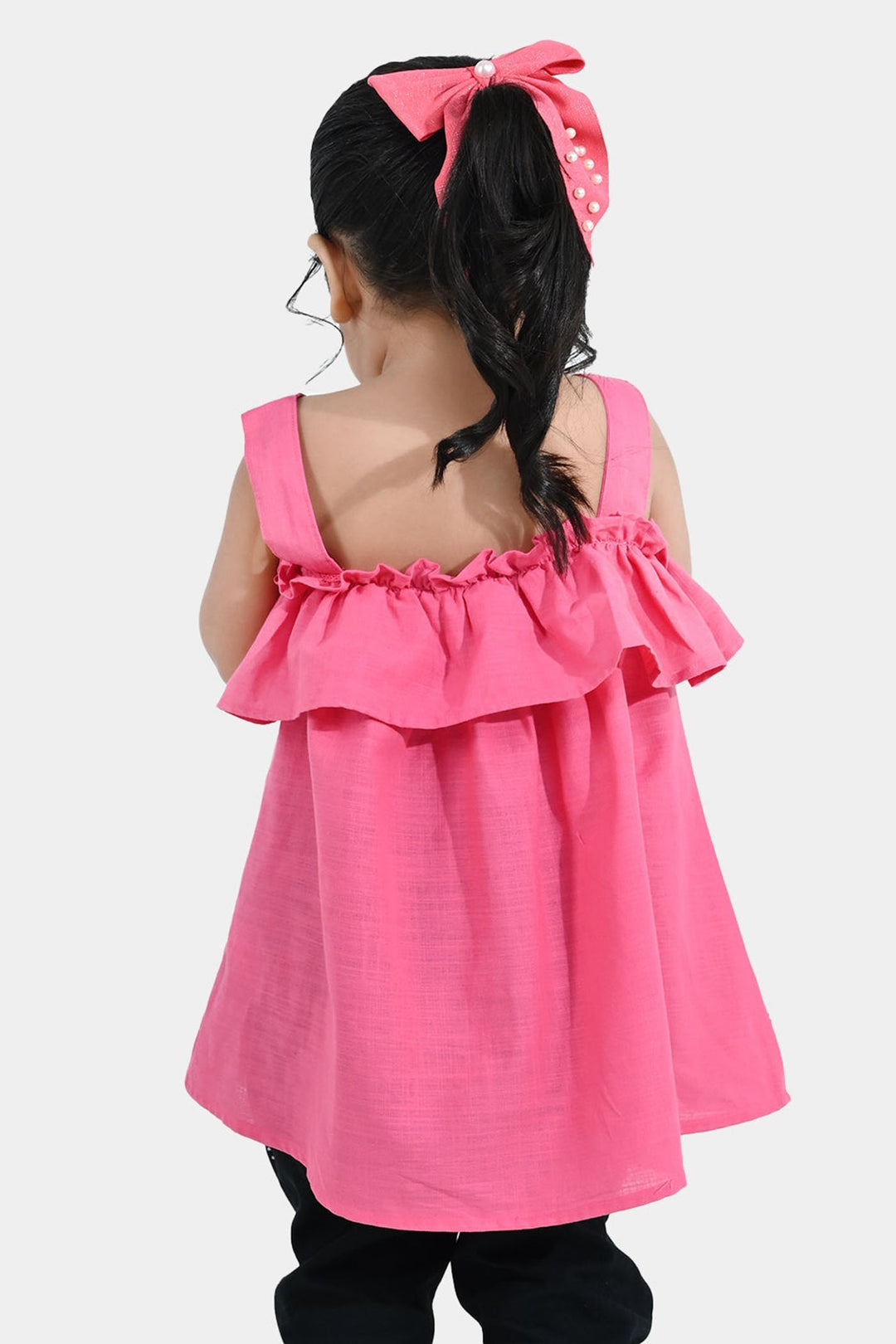 Girls Cotton Slub Embroidered Kurti (Noor-E-Titli) - Rose Pink