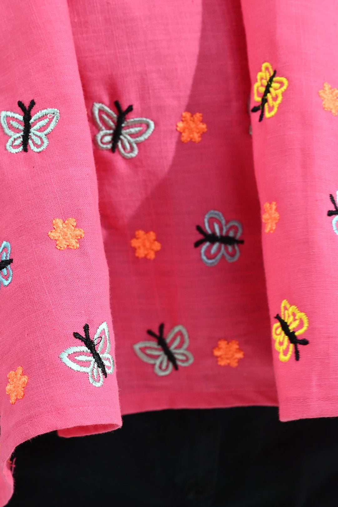 Girls Cotton Slub Embroidered Kurti (Noor-E-Titli) - Rose Pink