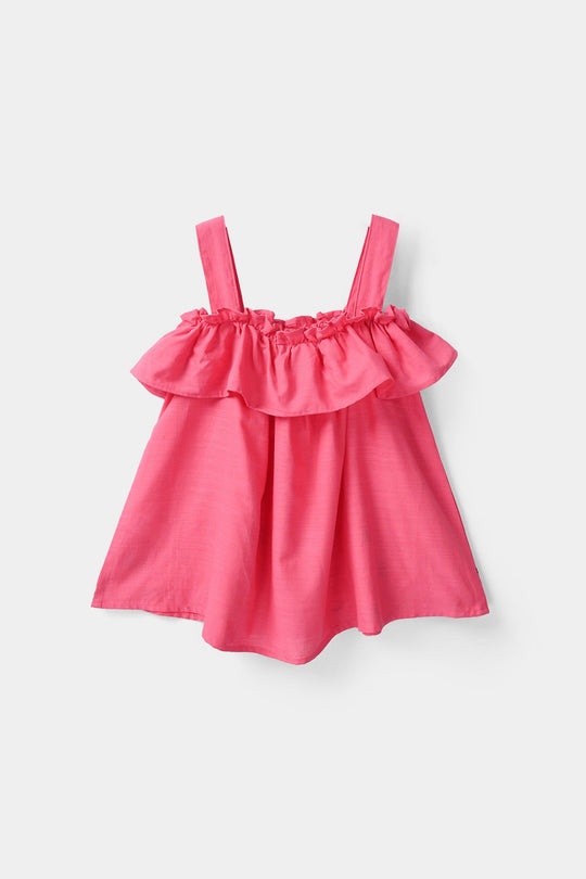 Infant Girls Cotton Slub Embroidered Kurti (Noor-E-Titli) - Rose Pink