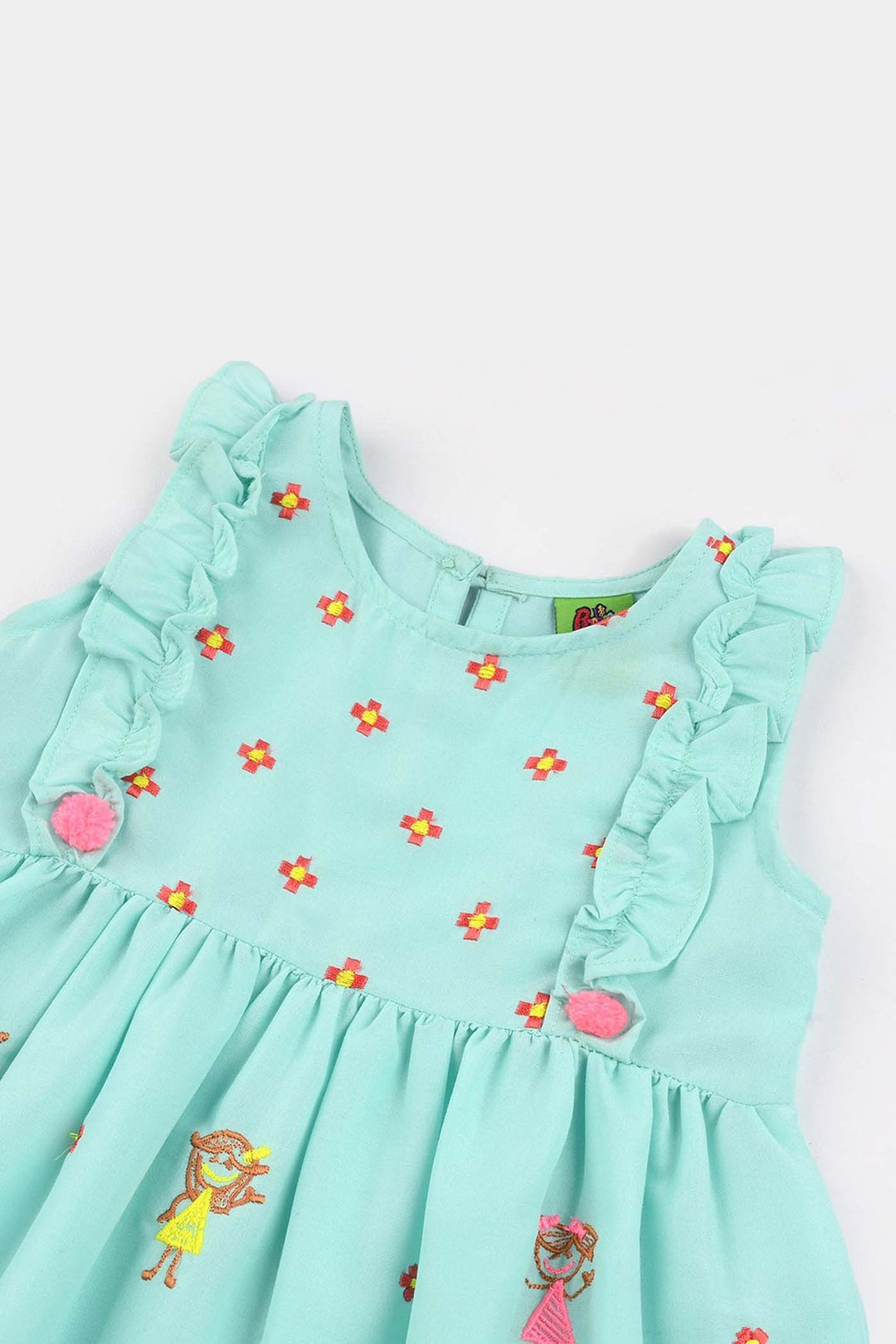 Infant Girls Poly Cambric Embroidered 2Pcs Suit (Pappu Doll) - Mint Green