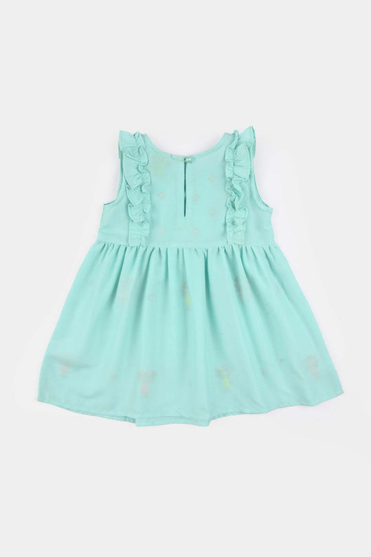 Infant Girls Poly Cambric Embroidered 2Pcs Suit (Pappu Doll) - Mint Green