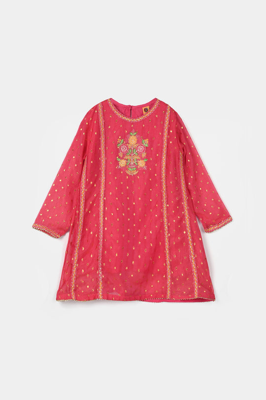 Girls Chiffon 3-Piece Set (Zeenat) - Pink/Orange