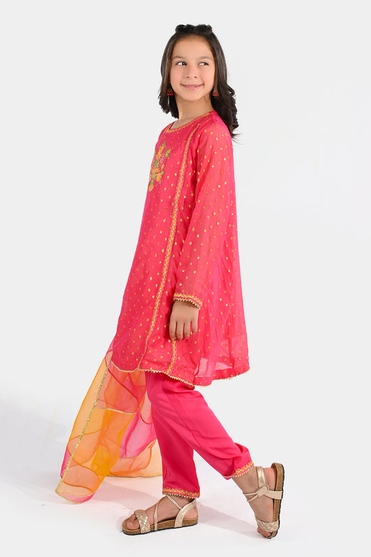 Girls Chiffon 3-Piece Set (Zeenat) - Pink/Orange