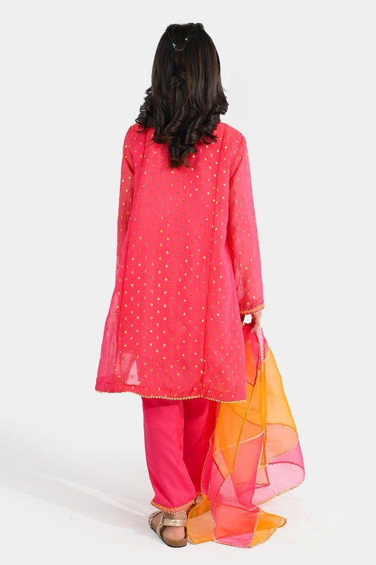 Girls Chiffon 3-Piece Set (Zeenat) - Pink/Orange