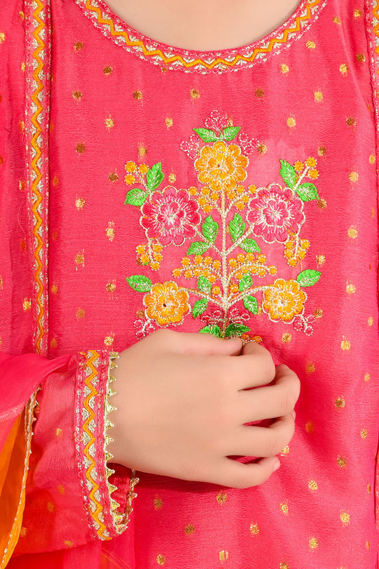 Girls Chiffon 3-Piece Set (Zeenat) - Pink/Orange
