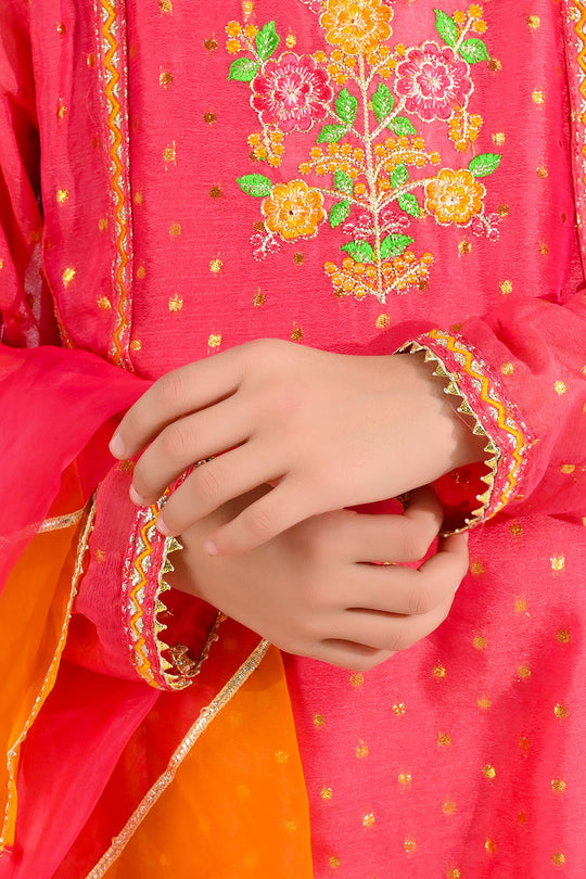 Girls Chiffon 3-Piece Set (Zeenat) - Pink/Orange