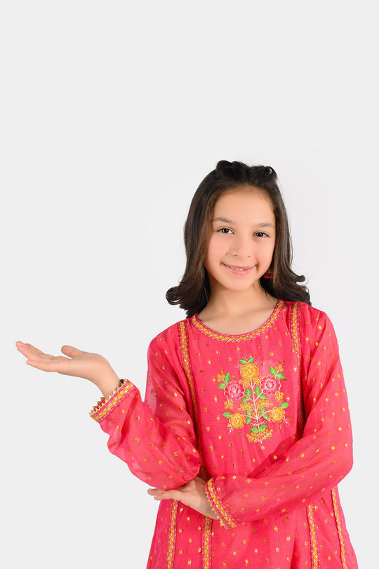 Girls Chiffon 3-Piece Set (Zeenat) - Pink/Orange