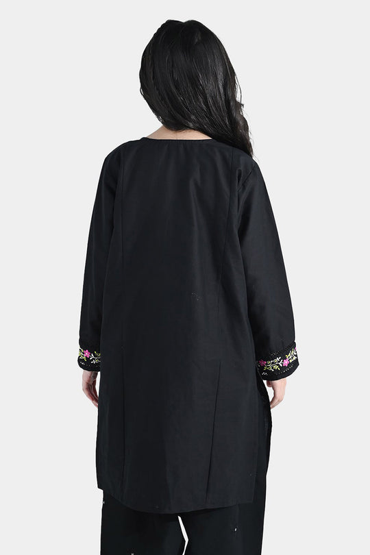 Girls Cotton Embroidered Kurti (Nargis) – Black
