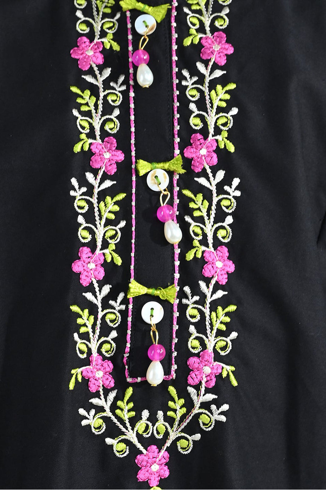 Girls Cotton Embroidered Kurti (Nargis) – Black