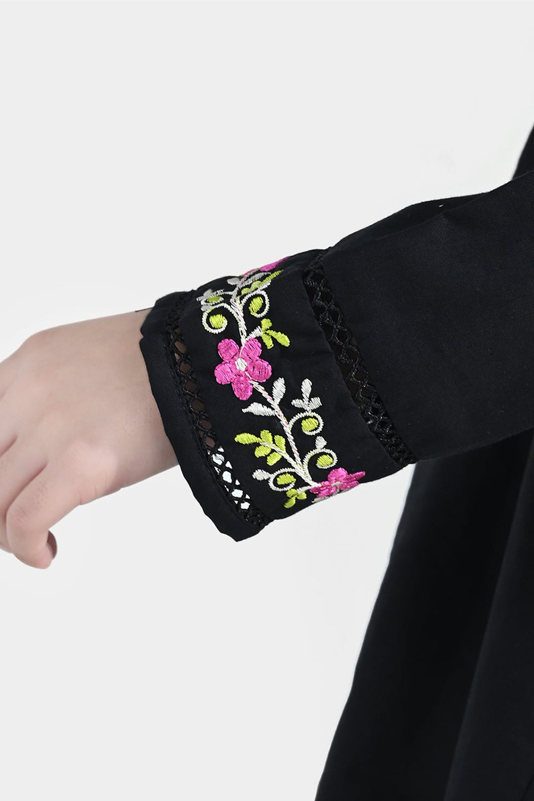 Girls Cotton Embroidered Kurti (Nargis) – Black