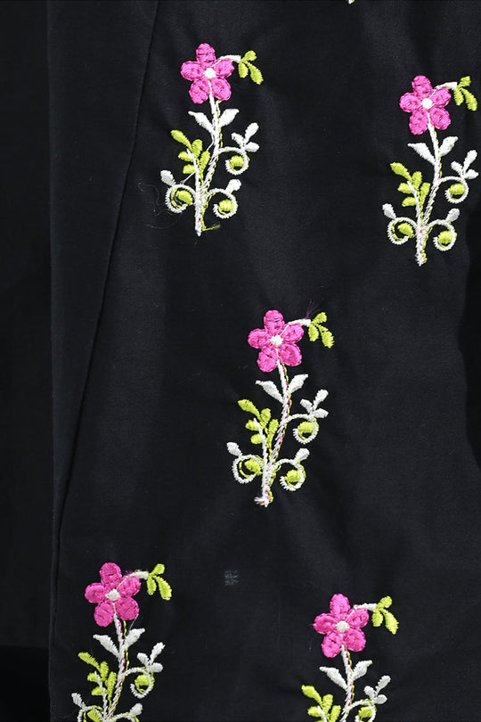 Girls Cotton Embroidered Kurti (Nargis) – Black