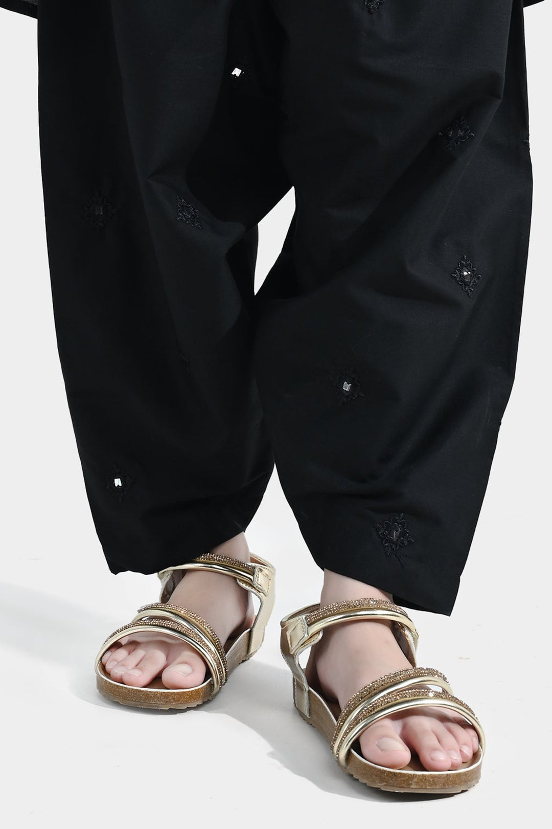 Girls Cotton Embroidered Shalwar (Booti) – Black