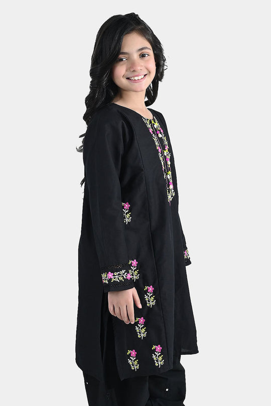 Girls Cotton Embroidered Kurti (Nargis) – Black
