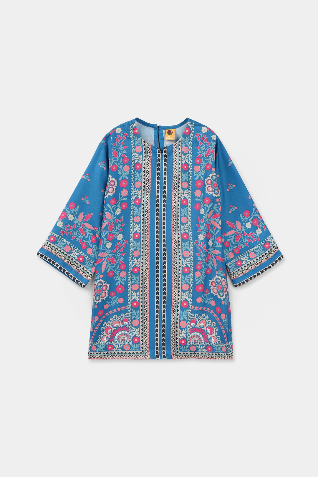 Girls Poly Lawn Printed Kurti (Mandala) – Blue